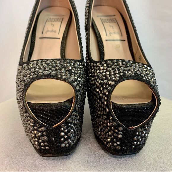 Desire By Jacobies Silver Rhinestone Embellished Platform pump high heels size 7 - Picture 6 of 10